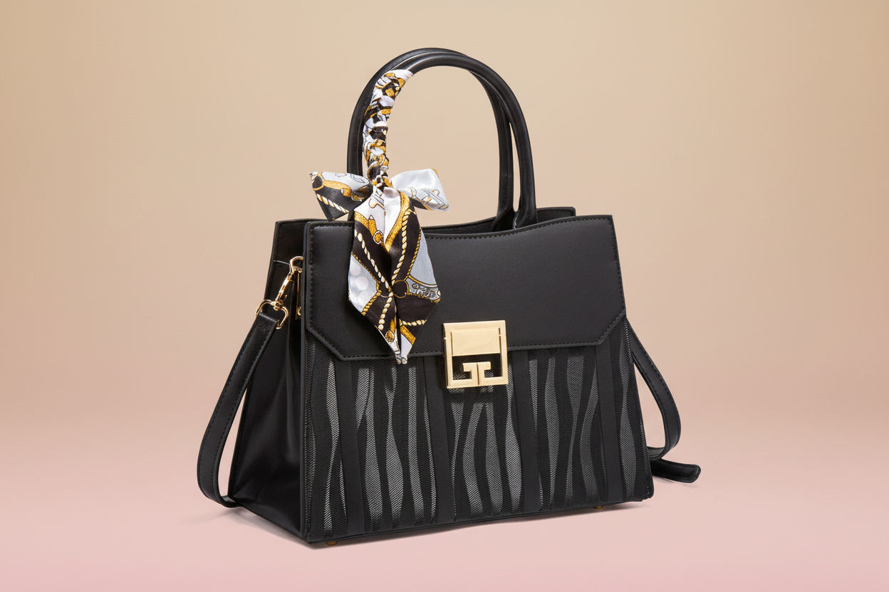 Scarf Decor Leather Handbag